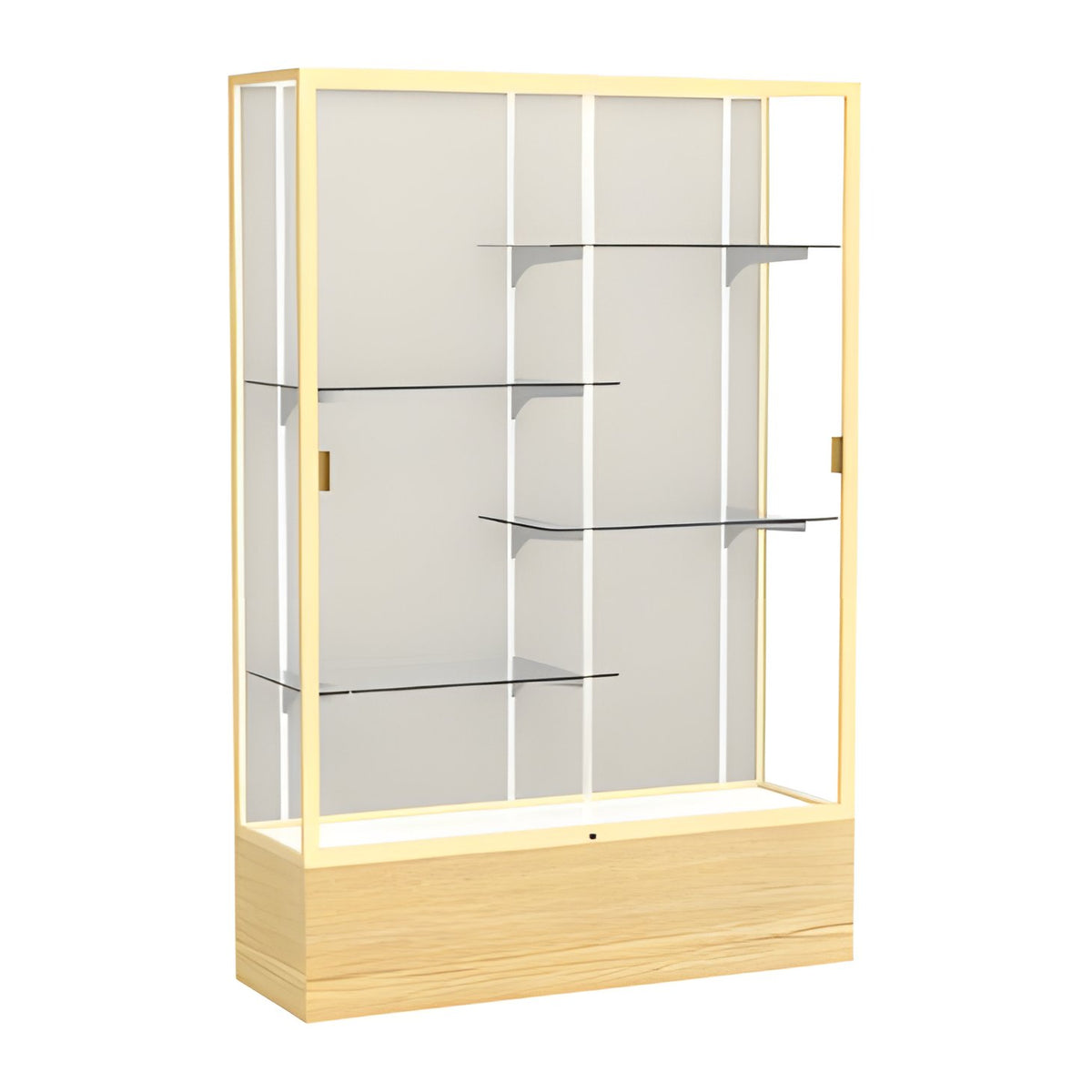 Reliant Light Oak Vinyl case, Plaque Fabric Back w/ Champagne aluminum frame finish, 72"H x 48"W x 16"D