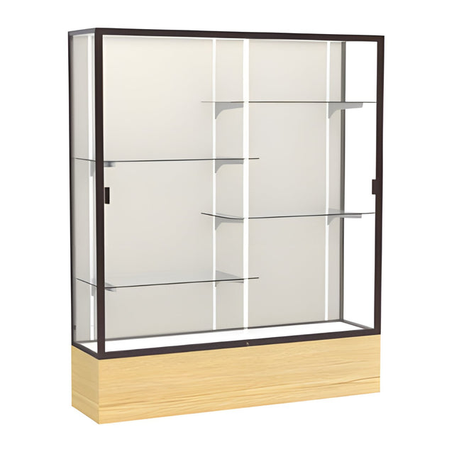 Reliant Light Oak Vinyl case, Plaque Fabric Back w/ Dark Bronze aluminum frame finish, 72"H x 60"W x 16"D