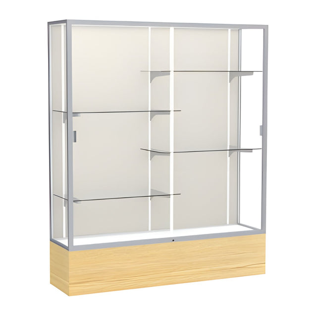 Reliant Light Oak Vinyl case, Plaque Fabric Back w/ Satin Natural aluminum frame finish, 72"H x 60"W x 16"D