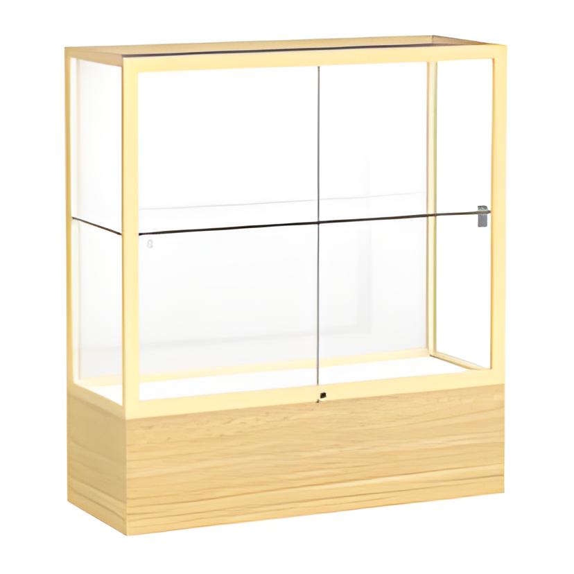Reliant Light Oak Vinyl case, White Laminate Back w/ Champagne aluminum frame finish, 40"H x 36"W x 14"D