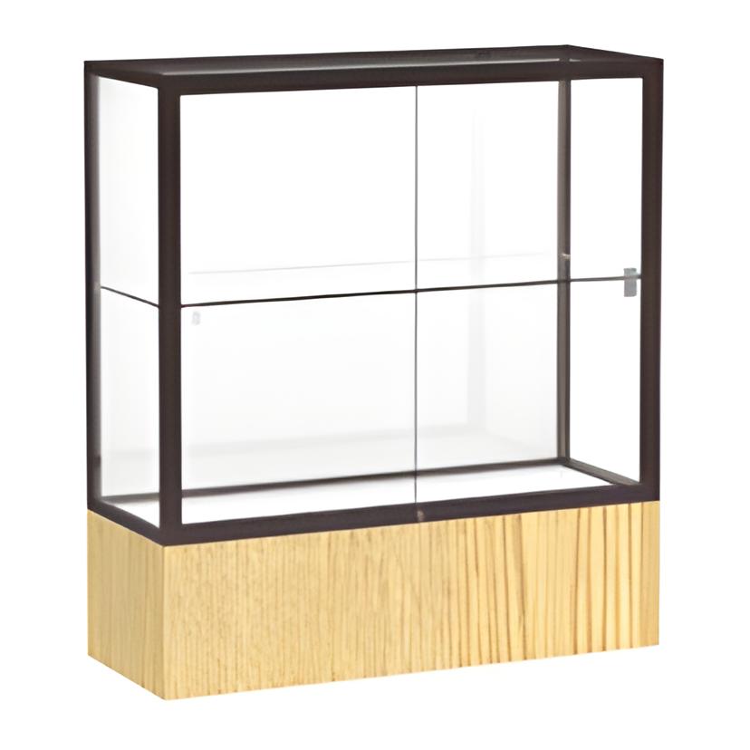 Reliant Light Oak Vinyl case, White Laminate Back w/ Dark Bronze aluminum frame finish, 40"H x 36"W x 14"D