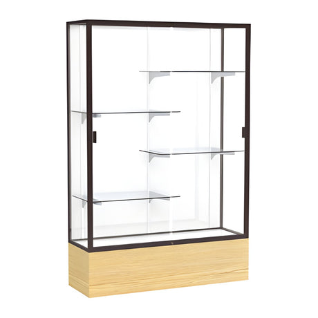 Reliant Light Oak Vinyl case, White Laminate Back w/ Dark Bronze aluminum frame finish, 72"H x 48"W x 16"D