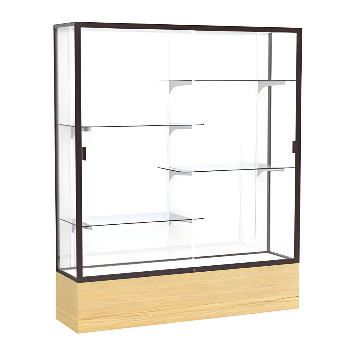 Reliant Light Oak Vinyl case, White Laminate Back w/ Dark Bronze aluminum frame finish, 72"H x 60"W x 16"D