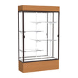 Reliant Lighted Carmel Oak case, Mirror Back w/ Dark Bronze aluminum frame finish, 80"H x 48"W x 16"D