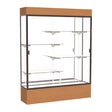 Reliant Lighted Carmel Oak case, Mirror Back w/ Dark Bronze aluminum frame finish, 80"H x 60"W x 16"D
