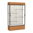 Reliant Lighted Carmel Oak case, Plaque Fabric Back w/ Dark Bronze aluminum frame finish, 80"H x 48"W x 16"D