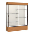 Reliant Lighted Carmel Oak case, Plaque Fabric Back w/ Dark Bronze aluminum frame finish, 80"H x 60"W x 16"D