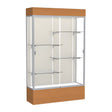 Reliant Lighted Carmel Oak case, Plaque Fabric Back w/ Satin Natural aluminum frame finish, 80"H x 48"W x 16"D
