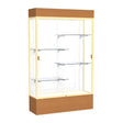 Reliant Lighted Carmel Oak case, White Laminate Back w/ Champagne aluminum frame finish, 80"H x 48"W x 16"D