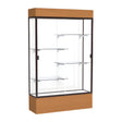 Reliant Lighted Carmel Oak case, White Laminate Back w/ Dark Bronze aluminum frame finish, 80"H x 48"W x 16"D