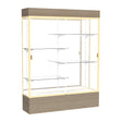Reliant Lighted Driftwood Oak case, Mirror Back w/ Champagne aluminum frame finish, 80"H x 60"W x 16"D