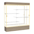 Reliant Lighted Driftwood Oak case, Mirror Back w/ Champagne aluminum frame finish, 80"H x 72"W x 16"D
