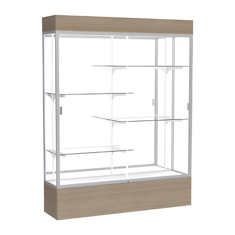 Reliant Lighted Driftwood Oak case, Mirror Back w/ Satin Natural aluminum frame finish, 80"H x 60"W x 16"D