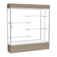 Reliant Lighted Driftwood Oak case, Mirror Back w/ Satin Natural aluminum frame finish, 80"H x 72"W x 16"D
