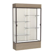 Reliant Lighted Driftwood Oak case, Plaque Fabric Back w/ Dark Bronze aluminum frame finish, 80"H x 48"W x 16"D