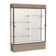 Reliant Lighted Driftwood Oak case, Plaque Fabric Back w/ Dark Bronze aluminum frame finish, 80"H x 60"W x 16"D
