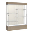 Reliant Lighted Driftwood Oak case, Plaque Fabric Back w/ Satin Natural aluminum frame finish, 80"H x 60"W x 16"D