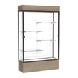Reliant Lighted Driftwood Oak case, White Laminate Back w/ Dark Bronze aluminum frame finish, 80"H x 48"W x 16"D