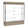 Reliant Lighted Driftwood Oak case, White Laminate Back w/ Dark Bronze aluminum frame finish, 80"H x 72"W x 16"D