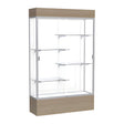 Reliant Lighted Driftwood Oak case, White Laminate Back w/ Satin Natural aluminum frame finish, 80"H x 48"W x 16"D