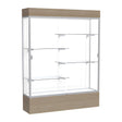 Reliant Lighted Driftwood Oak case, White Laminate Back w/ Satin Natural aluminum frame finish, 80"H x 60"W x 16"D