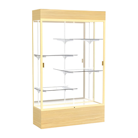Reliant Lighted Light Oak Vinyl case, Mirror Back w/ Champagne aluminum frame finish, 80"H x 48"W x 16"D