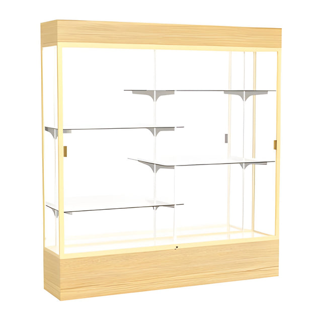 Reliant Lighted Light Oak Vinyl case, Mirror Back w/ Champagne aluminum frame finish, 80"H x 72"W x 16"D