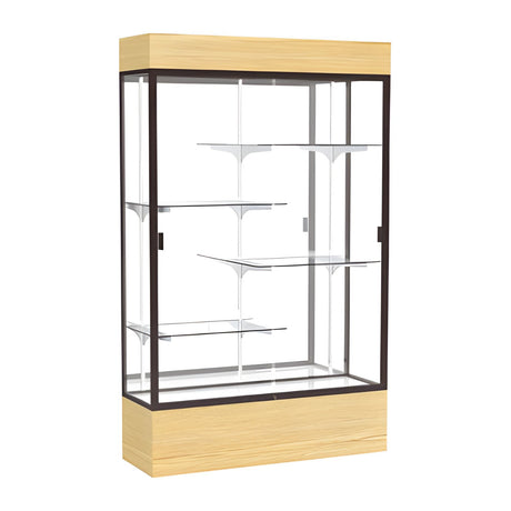 Reliant Lighted Light Oak Vinyl case, Mirror Back w/ Dark Bronze aluminum frame finish, 80"H x 48"W x 16"D