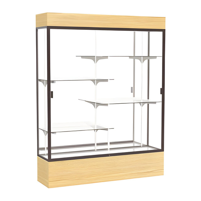 Reliant Lighted Light Oak Vinyl case, Mirror Back w/ Dark Bronze aluminum frame finish, 80"H x 60"W x 16"D