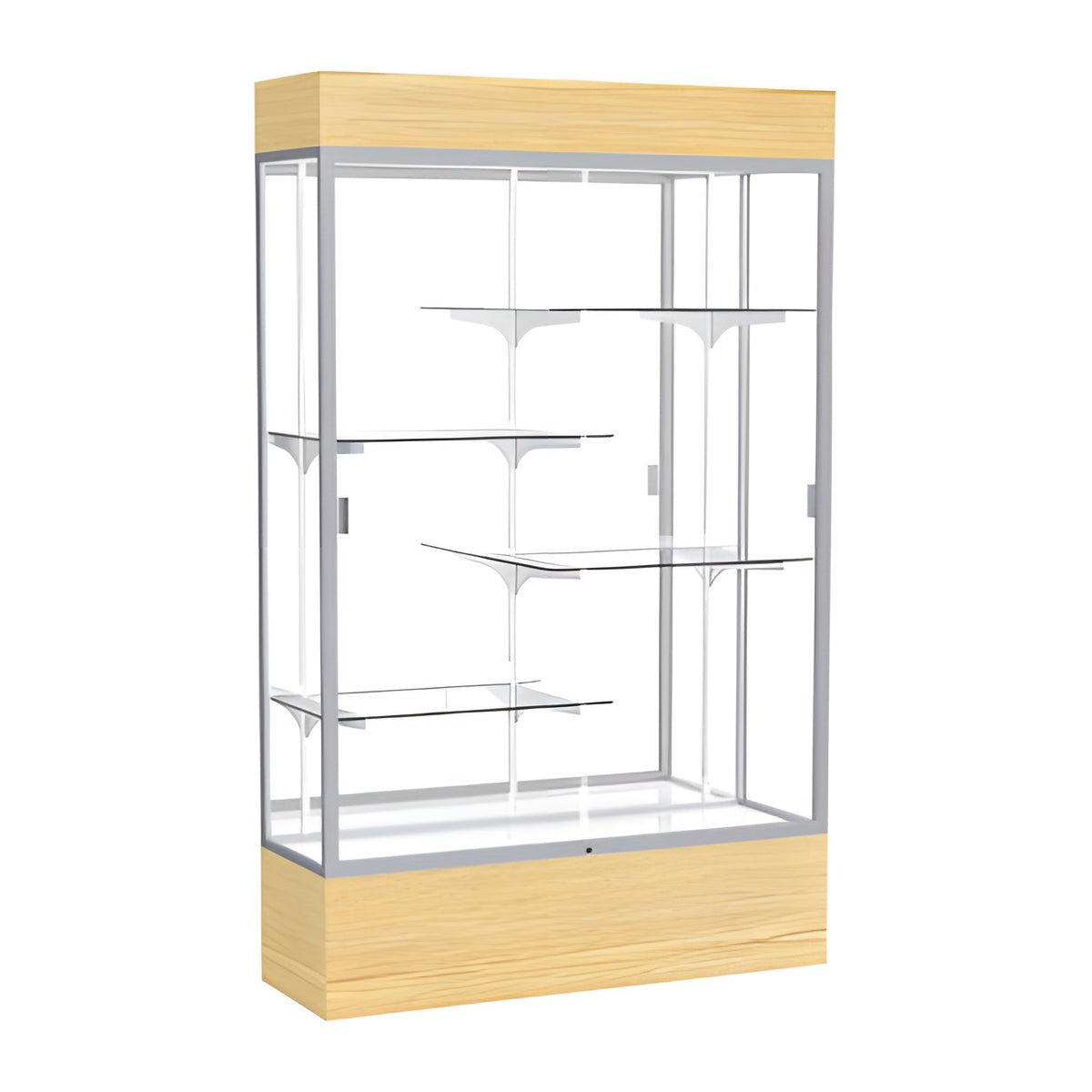 Reliant Lighted Light Oak Vinyl case, Mirror Back w/ Satin Natural aluminum frame finish, 80"H x 48"W x 16"D
