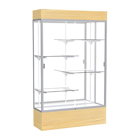 Reliant Lighted Light Oak Vinyl case, Mirror Back w/ Satin Natural aluminum frame finish, 80"H x 48"W x 16"D