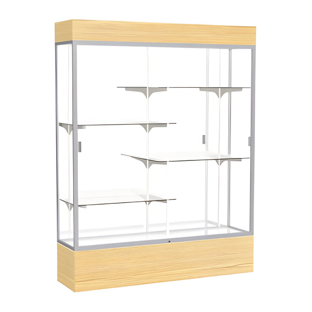 Reliant Lighted Light Oak Vinyl case, Mirror Back w/ Satin Natural aluminum frame finish, 80"H x 60"W x 16"D
