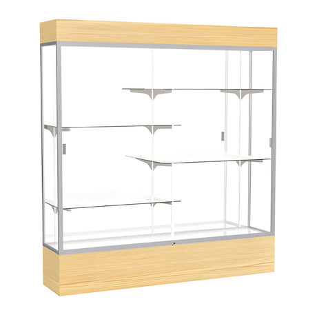 Reliant Lighted Light Oak Vinyl case, Mirror Back w/ Satin Natural aluminum frame finish, 80"H x 72"W x 16"D