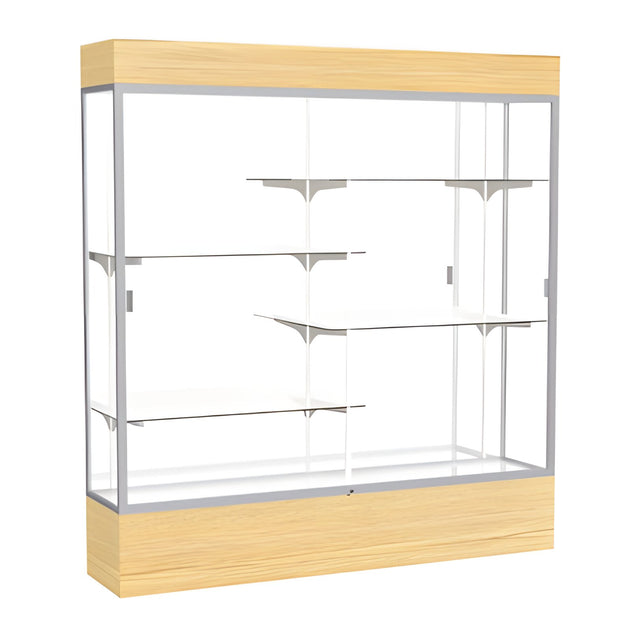 Reliant Lighted Light Oak Vinyl case, Mirror Back w/ Satin Natural aluminum frame finish, 80"H x 72"W x 16"D