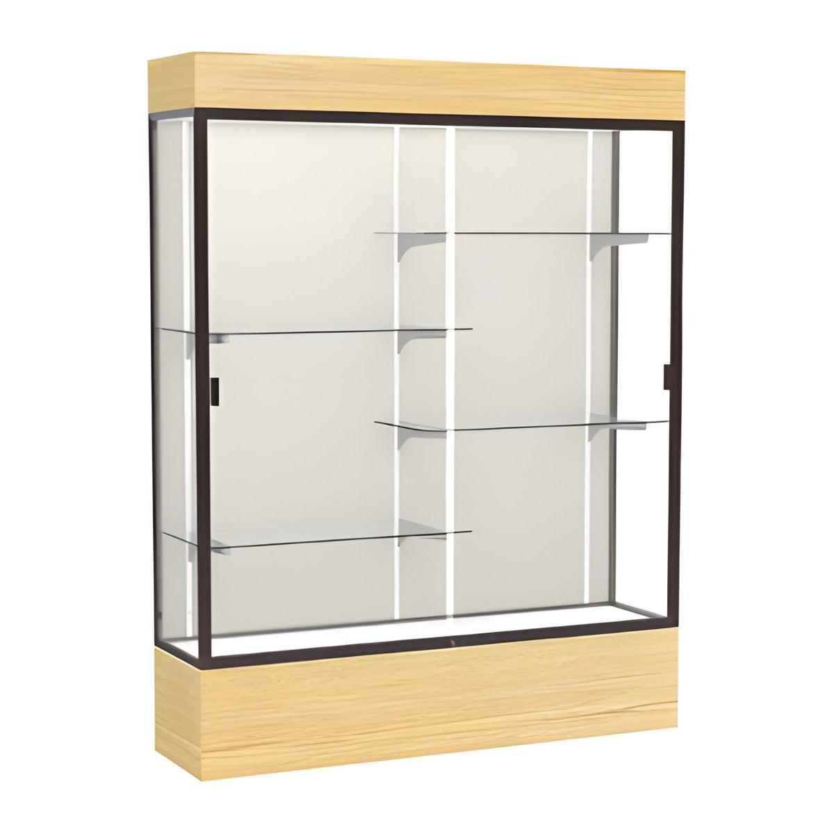 Reliant Lighted Light Oak Vinyl case, Plaque Fabric Back w/ Dark Bronze aluminum frame finish, 80"H x 60"W x 16"D