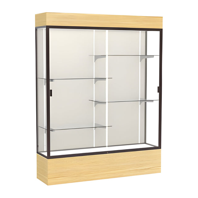 Reliant Lighted Light Oak Vinyl case, Plaque Fabric Back w/ Dark Bronze aluminum frame finish, 80"H x 60"W x 16"D