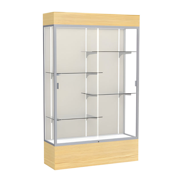 Reliant Lighted Light Oak Vinyl case, Plaque Fabric Back w/ Satin Natural aluminum frame finish, 80"H x 48"W x 16"D