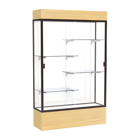 Reliant Lighted Light Oak Vinyl case, White Laminate Back w/ Dark Bronze aluminum frame finish, 80"H x 48"W x 16"D