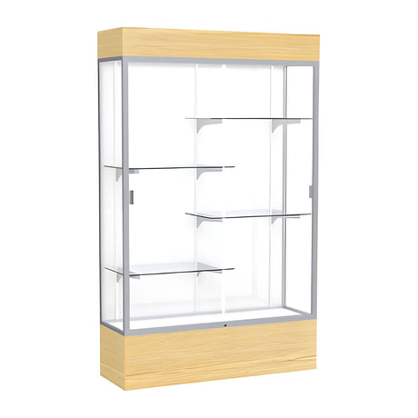 Reliant Lighted Light Oak Vinyl case, White Laminate Back w/ Satin Natural aluminum frame finish, 80"H x 48"W x 16"D