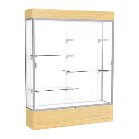 Reliant Lighted Light Oak Vinyl case, White Laminate Back w/ Satin Natural aluminum frame finish, 80"H x 60"W x 16"D