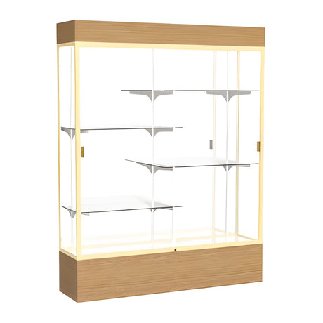 Reliant Lighted Natural Oak case, Mirror Back w/ Champagne aluminum frame finish, 80"H x 60"W x 16"D