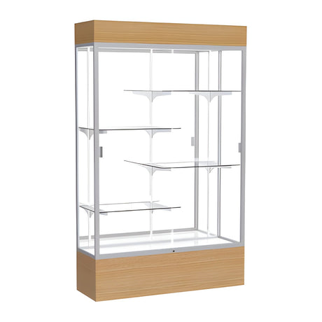 Reliant Lighted Natural Oak case, Mirror Back w/ Satin Natural aluminum frame finish, 80"H x 48"W x 16"D