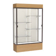 Reliant Lighted Natural Oak case, Plaque Fabric Back w/ Dark Bronze aluminum frame finish, 80"H x 48"W x 16"D