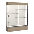 Reliant Lighted Natural Oak case, Plaque Fabric Back w/ Dark Bronze aluminum frame finish, 80"H x 60"W x 16"D