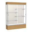 Reliant Lighted Natural Oak case, Plaque Fabric Back w/ Satin Natural aluminum frame finish, 80"H x 60"W x 16"D
