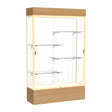 Reliant Lighted Natural Oak case, White Laminate Back w/ Champagne aluminum frame finish, 80"H x 48"W x 16"D