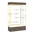 Reliant Lighted Walnut Vinyl case, Mirror Back w/ Champagne aluminum frame finish, 80"H x 48"W x 16"D