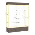 Reliant Lighted Walnut Vinyl case, Mirror Back w/ Champagne aluminum frame finish, 80"H x 60"W x 16"D