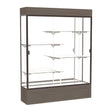 Reliant Lighted Walnut Vinyl case, Mirror Back w/ Dark Bronze aluminum frame finish, 80"H x 60"W x 16"D