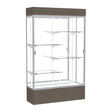 Reliant Lighted Walnut Vinyl case, Mirror Back w/ Satin Natural aluminum frame finish, 80"H x 48"W x 16"D